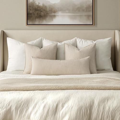 MIULEE Decorative Linen Lumbar Pillow Cover 14x36 Inch Natural Beige - Image 2