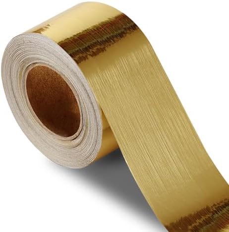 QDYMXUN Brushed Gold Peel and Stick Wallpaper Border, PVC Self Adhesive Removable Contact Paper, Waterproof Mirror Frame Sticker for Bathroom, Kitchen and DIY Decor (394''L x 3.94''W) by QDYMXUN