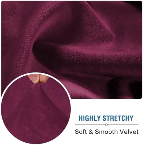 H.VERSAILTEX Velvet Stretch Couch Cushion Cover Plush Cushion Slipcover for Chair Loveseat Sofa Cushion Furniture Protector Seat Cushion Sofa Cover (2 Piece Large Sofa Cushion Covers, Burgundy) - Image 5