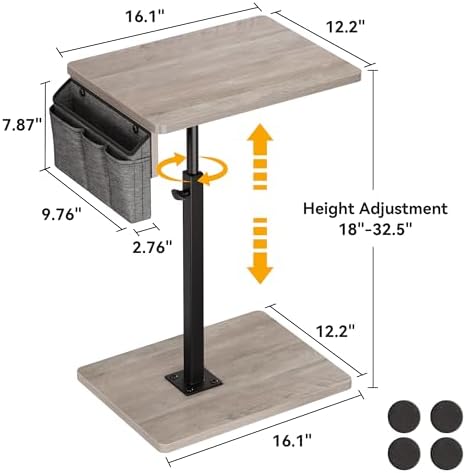 Vagusicc Sofa Armrest Tray Table for Couch, 360° Swivel Height Adjustable TV Tray Table for Small Spaces, Snack Side Table for Couch, Bed, Chair, C Shaped End Side Table for Eating, Reading, Laptop - Image 2