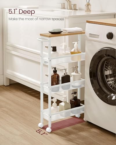 VASAGLE 4-Tier Slim Rolling Storage cart with Wheels, 5.1 Inches, Metal - Image 3