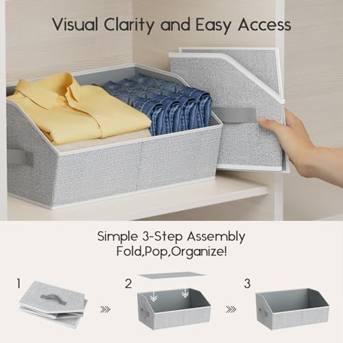 Homsorout Large Closet Organizers and Storage Bins - 10 Pack Trapezoid Storage Baskets for Shelves, Foldable Fabric Baskets with Handles Ideal for Closet, Basket, Wardrobe and Shelf Storage,Light Grey - Image 4