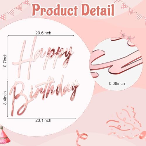 Yousoontic Happy Birthday Decal Sign, 23 x 20 Inch, Classic, Rose Gold - Image 3
