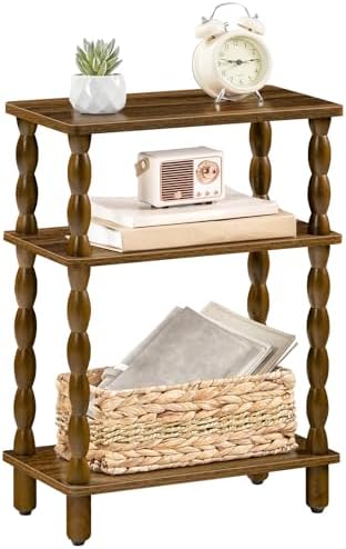 HOOBRO Narrow Side Table, Skinny End Table with Storage, Solid Wood Legs, 3-Tier Bedside Table Nightstand for Small Space, Living Room, Bedroom, Sofa Couch, Walnut WL462BZ01 by HOOBRO