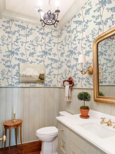 Ismoon Blue and White Forest Peel Stick Wallpaper for Modern Bedroom Wall | Renter Friendly Viny Wallpaper Tree Leaf Contact Paper Removable Self Adhesive Waterproof Textured 17.3x393in - Image 4