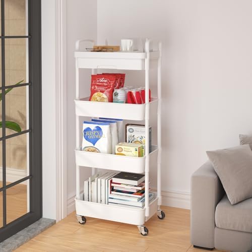 Calmootey 4-Tier Utility Cart with Drawer & Wheels, Storage for Home,Office - Image 4