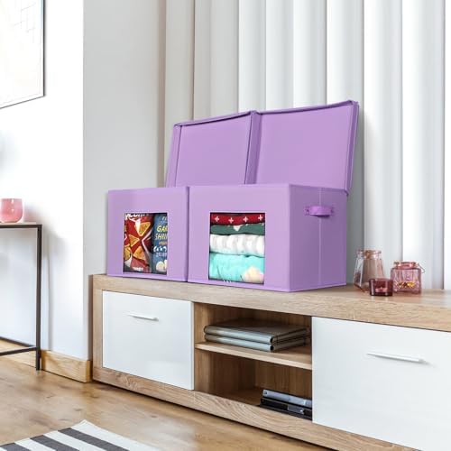 Univivi Fabric Storage Bins with Lids for Closet, 4 Pack, Purple - Image 5