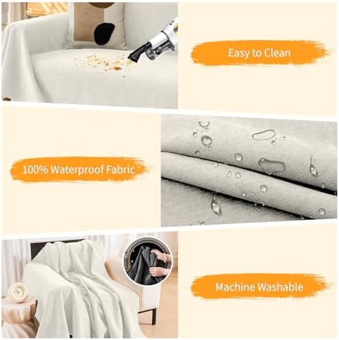Deep Dream Cat-Scratch Resistant Couch Cover, Waterproof Sofa Cover for 3 Cushion Couch Washable, Pet Friendly Couch Protectors Anti Slip Thickened Sofa Slipcovers for Dogs Pets, 71" x 150", White - Image 4