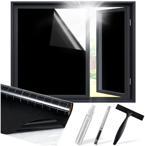 SUNBABY Blackout Window Film, 100% Light Blocking Static Cling 17.5"x118.1" by SUNBABY