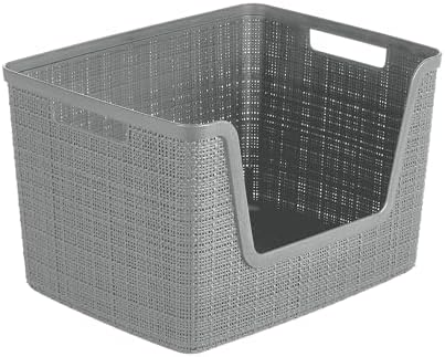 Curver Set of 4 Large 18L Easy Access Jute Decorative Plastic Organization and Storage Baskets - Perfect Bins for Home Office, Closet Shelves, Kitchen Pantry and All Bedroom Essentials, Grey by Unknown