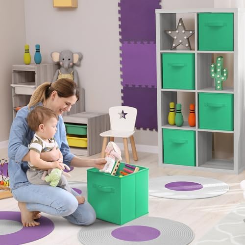 Sorbus Fabric Storage Cubes, 6-Pack Foldable Bins (11 Inch, Teal) - Image 2
