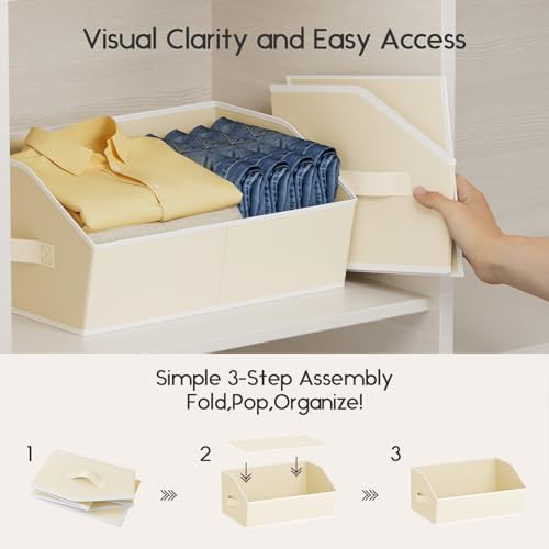Homsorout Large Closet Organizers and Storage Bins - 10 Pack Trapezoid Storage Baskets for Shelves, Foldable Fabric Basket with Handles Ideal for Closet, Basket, Wardrobe and Shelf Storage, Beige - Image 4