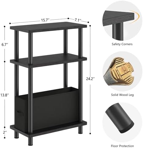 Apicizon Narrow Side Table with Fabric Basket, 3-Tier End Table, Black - Image 2