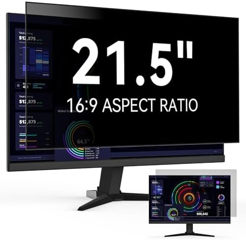 21.5 Inch Computer Privacy Screen Filter for 16:9 Widescreen Monitor, Removable Eye Protection Anti Glare Blue Light Filter Privacy Shield, Anti Scratch Anti Spy Screen Protector Film 21.5 in by Protescreen