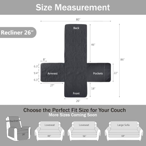 Black Recliner TV Chair Covers, Quilted Décor Water-Repellent Medium Lazy Boy Chair Covers, Pet Friendly Recliner Slipovers for Dogs Cats, Washable Couch Cover (Recliner 26", Black) - Image 6