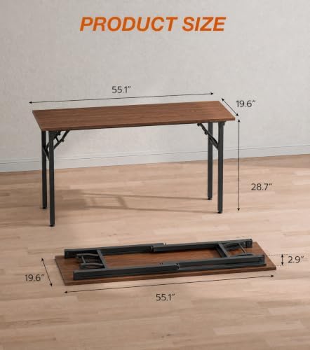 XBurmo Folding Desk Foldable Table, No Assembly 55.1" Foldable Desk Space-Saving Workstation for Small Space, Computer Table, Flat Storage for Home Office, Bedroom, Dorm, Study Room, Dark Walnut - Image 2