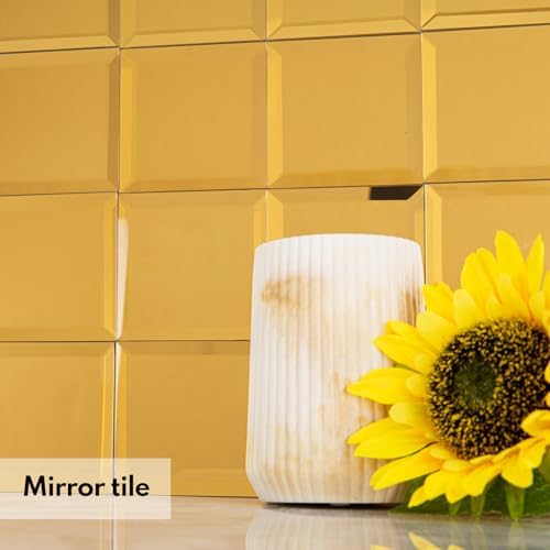 Lovdeco Peel and Stick 3 Inch Gold Mirror Backsplash, Square Tile for Kitchen Bathroom (32 Sheets, 2 SQ.FT.) - Image 4