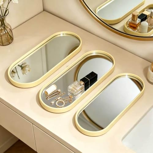 3 pcs Wall Mirrors and Tray Décor Set, Cute Vanity Mirrors with Gold Frame, Bathroom Decor for Bedroom, Entryway, Living Room Farmhouse Decor (12”x4,7”) - Image 5