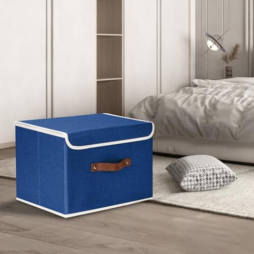 TYEERS Collapsible Storage Boxes, Washable Fabric Storage Bins with Lids, 14.9x9.8x9.8 inches, 3 Pack, Classic Blue - Image 5