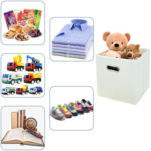 Fabric Cubby Storage Bins,13x13x13 Inches ,Cube Organizer Bin Foldable Storage Boxes with Dual Handles Fabric Organizer Box and collapsible Storage basket,Set of 8,Creamy-White - Image 3
