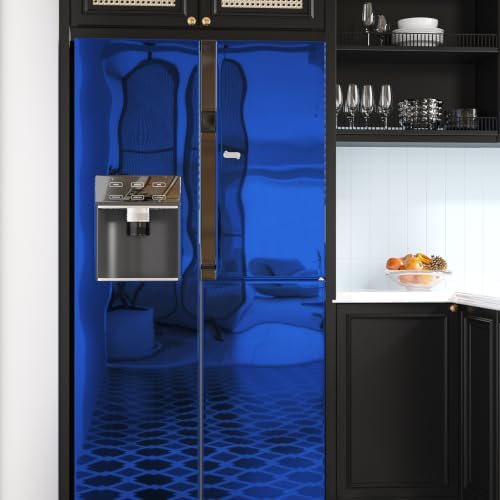 Sapphire Glossy Metallic Wallpaper Reflective Flexible Mirror Sheet Kitchen Non Glass Adhesive Vinyl Contact Paper for Cabinets Peel and Stick Blue Stickers for Appliance Crafts 15.7''x80'' by BESWEE