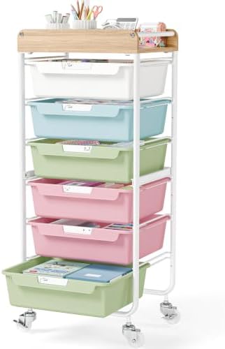 SYKIARIOL 6 Drawer Rolling Cart for Craft Storage,Utility Cart,Colourful by SYKIARIOL