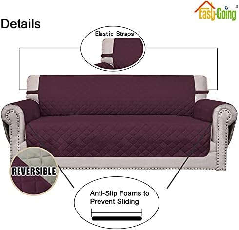 Easy-Going Reversible Couch Cover, Oversized Chair, Wine/Beige - Image 3