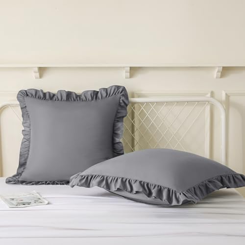 KKJIAF 2 Pack Ruffle Pillow Cases 22x22 Inches, Grey - Image 4