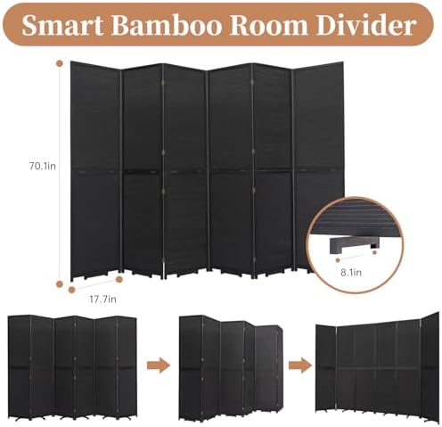 Room Divider Folding Privacy Screens,Hand-Made Natural Bamboo Room Dividers - Image 5