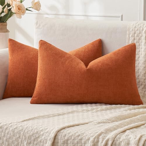 MIULEE Halloween Fall Burnt Orange Chenille Lumbar Pillow Covers, 12x20 by MIULEE