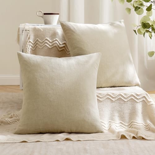 MIULEE Ivory Chenille Couch Throw Pillow Covers, 18x18 - Image 4