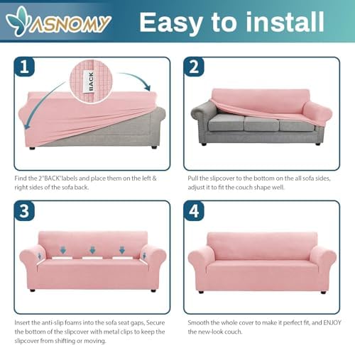 Asnomy Stretch Oversized Couch Covers for Sofa Slipcover,Pink - Image 6