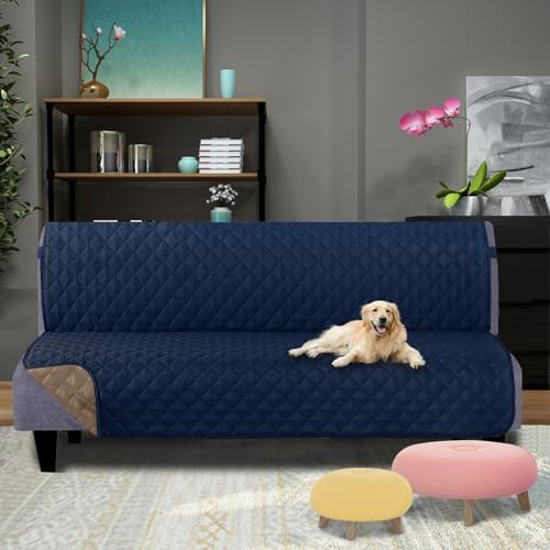 U-NICE HOME Futon Sofa Covers 68''Armless Couch Cover, Navy/Taupe - Image 2