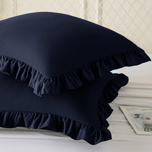 KKJIAF 2 Pack Ruffle Pillow Cases 22x22 Inches, Navy Blue - Image 2