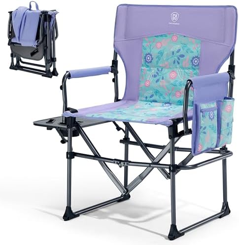 EVER ADVANCED Camping Directors' Chair with Side Table, Portable Folding with Compact Size, Heavy Duty Lawn Chair with Pocket for Camping, Lawn, Sports and Fishing, 400lbs, Purple by EVERADVANCED