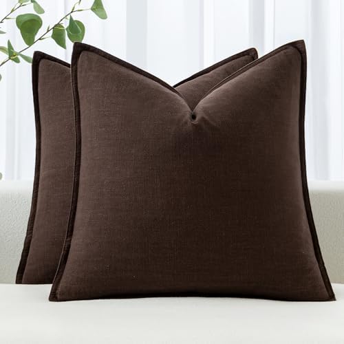 MIULEE Decorative Linen Euro Sham Pillow Covers 28x28 Inch Dark Brown by MIULEE