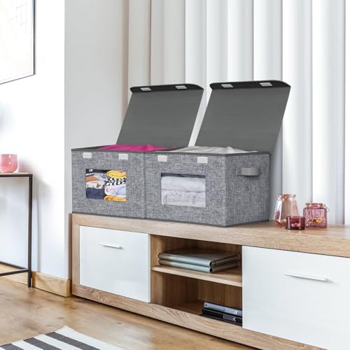 Univivi Fabric Storage Bins with Lids for Clothes 4 Pack, Grey Linen - Image 5