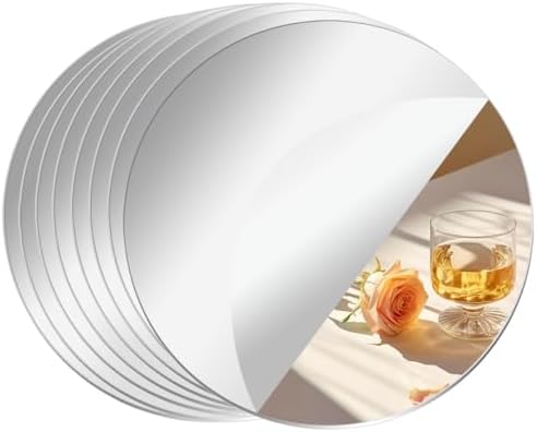 8 Pack Acrylic Round Mirrors, 10 inch No Glass Circle Mirror Tiles Self Adhesive Mirror Stickers for Wall Home Living Room Bedroom Decor, Small Mirrors for Crafts (Thickness 1 mm) (10 inch/25cm) by CEUQIESO