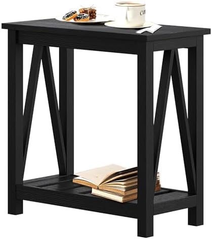 ChooChoo Farmhouse End Table, Narrow Side Table with Shelf by ChooChoo