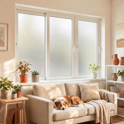 Frosted Glass Window Privacy Film, Static Cling Decorative Cover, Removable Anti-UV Heat Blocking Tint for Home Bathroom Decor 23.6" x118.1 - Image 2