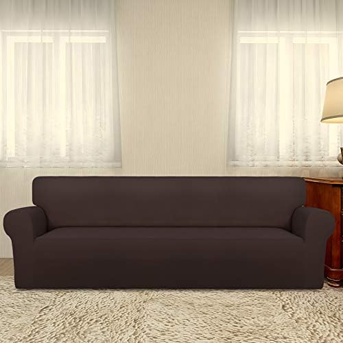 PureFit Stretch Couch Covers for Sofa 4 Seater Slipcovers Chocolate - Image 2