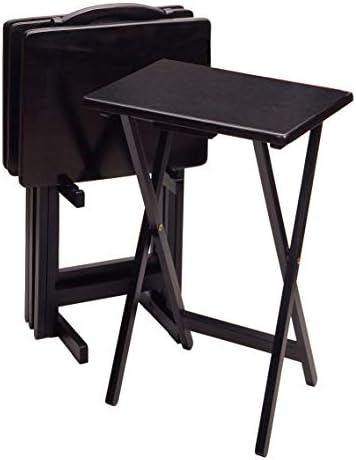 Winsome Alex Set of 4 Foldable Snack Tables with Storage Rack, Black, 26" by Winsome