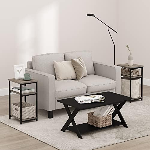 Furinno JUST 3-Tier Metal Frame Telephone Table, Set of 2, French Oak - Image 2