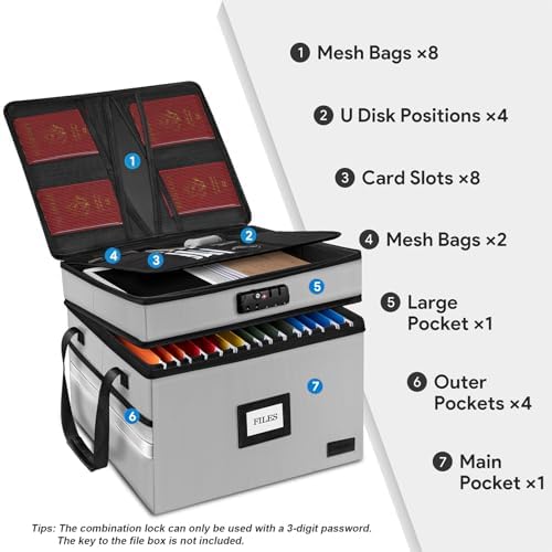 Fireproof File Oganizer with Lock, 2 Layer Fireproof Document Box Storage - Image 2