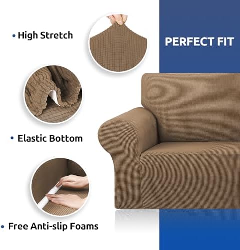 KEKUOU Stretch Loveseat Couch Cover, 2 Cushion Couch Slipcover,Camel - Image 6