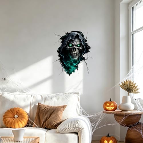 ANNA QUEEN Grim Reaper Skull Wall Decals Peel and Stick Halloween Wall Stickers, Dark Horror Removable Vinyl Wall Decor, Scary Skeleton Wall Art for Haunted House Bedroom Living Room Party Decorations - Image 5