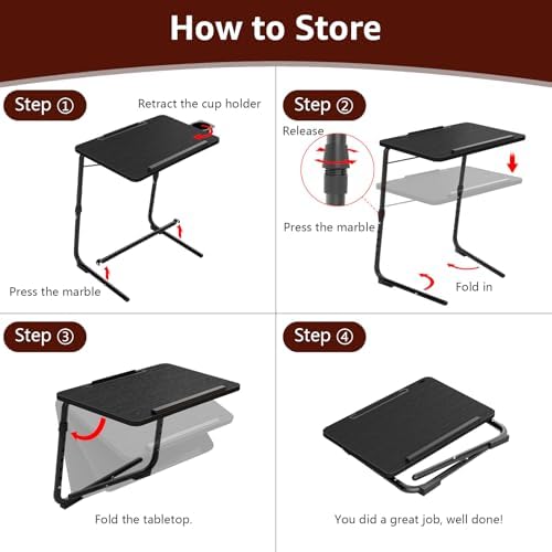 Adjustable TV Tray Black Dinner - Folding Trays for Eating On Couch Wooden Tables Mate Stand Foldable Desk with Cup Holder Portable - Image 6
