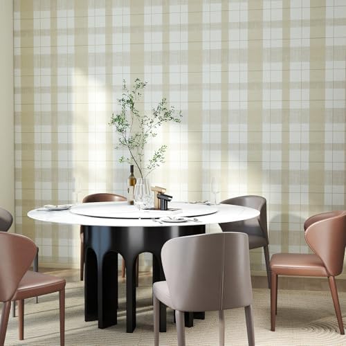 Timeet Modern Peel and Stick Wallpaper Plaid Wallpaper Brown Beige Boho Contact Paper Waterproof Self Adhesive Removable Textured Wall Paper for Bedroom Bathroom Cabinets Wall Decor Vinyl 17.3" x 200" - Image 6