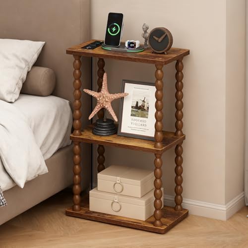 ELYKEN Narrow Side Table with Charging Station, 3-Tier Skinny Bedside Table - Image 2