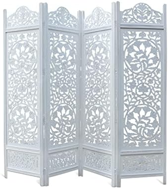 COTTON CRAFT Room Divider Wood Screen - Hand Carved Folding 4 Panels 72x80 by COTTONCRAFT